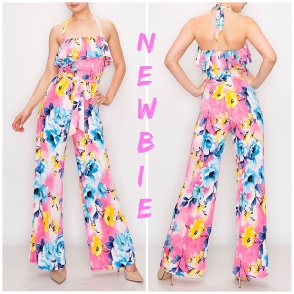 Janette Fashion Pants - Wide Leg Halter Jumpsuit